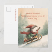 Merry Christmas Watercolor hedgehog Feestdagenkaart (Voorkant / Achterkant)