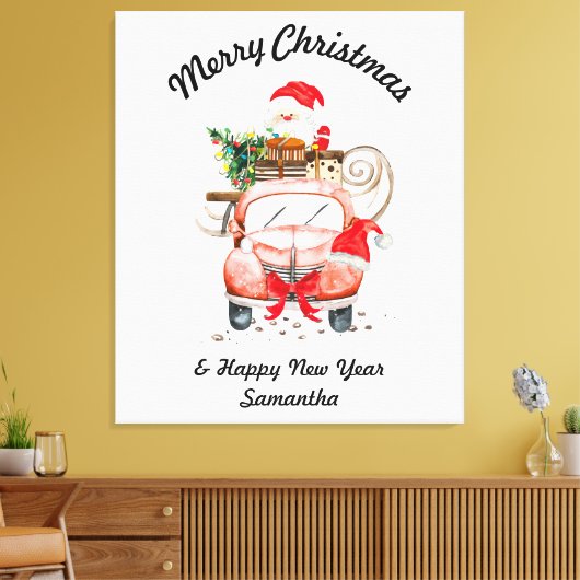 Merry Christmas Watercolor Santa Canvas Afdruk (Insitu (Woonkamer))