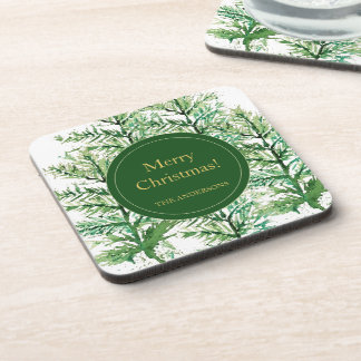 Merry Christmas Waterverf Art Tree gepersonaliseer Bier Onderzetter
