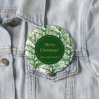 Merry Christmas Waterverf Art Tree gepersonaliseer Ronde Button 4,0 Cm