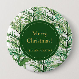 Merry Christmas Waterverf Art Tree gepersonaliseer Ronde Button 4,0 Cm