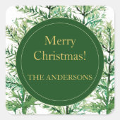 Merry Christmas Waterverf Art Tree gepersonaliseer Vierkante Sticker (Voorkant)