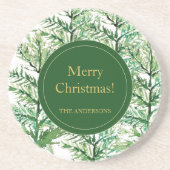 Merry Christmas Waterverf Art Tree gepersonaliseer Zandsteen Onderzetter (Voorkant)