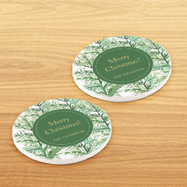 Merry Christmas Waterverf Art Tree gepersonaliseer Zandsteen Onderzetter