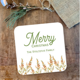 Merry Christmas Waterverf Botanische aangepaste na Vierkante Sticker