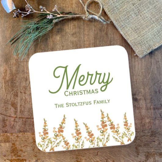 Merry Christmas Waterverf Botanische aangepaste na Vierkante Sticker