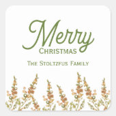 Merry Christmas Waterverf Botanische aangepaste na Vierkante Sticker (Voorkant)
