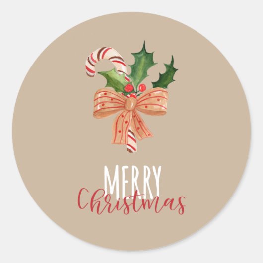 Merry Christmas Waterverf Candy Cane Ronde Sticker (Voorkant)
