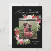 Merry Christmas Waterverf Flower Black Feestdagenkaart (Voorkant)