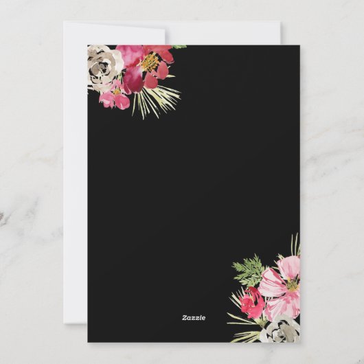 Merry Christmas Waterverf Flower Black Feestdagenkaart (Achterkant)