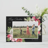 Merry Christmas Waterverf Flower Black Feestdagenkaart (Staand voorkant)