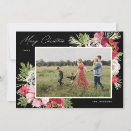 Merry Christmas Waterverf Flower Black Feestdagenkaart