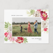 Merry Christmas Waterverf Flower Feestdagenkaart (Voorkant)