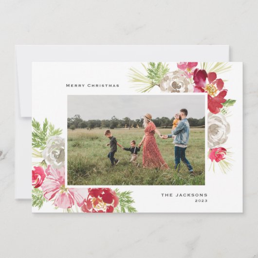 Merry Christmas Waterverf Flower Feestdagenkaart (Voorkant)