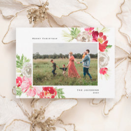 Merry Christmas Waterverf Flower Feestdagenkaart