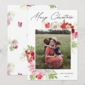 Merry Christmas Waterverf Flower Feestdagenkaart (Voorkant / Achterkant)