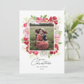 Merry Christmas Waterverf Flower Lijst Feestdagenkaart (Staand voorkant)