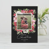Merry Christmas Waterverf Flower Lijst Zwart Feestdagenkaart (Staand voorkant)