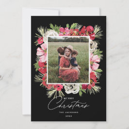 Merry Christmas Waterverf Flower Lijst Zwart Feestdagenkaart