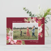 Merry Christmas Waterverf Flower Red Feestdagenkaart (Staand voorkant)
