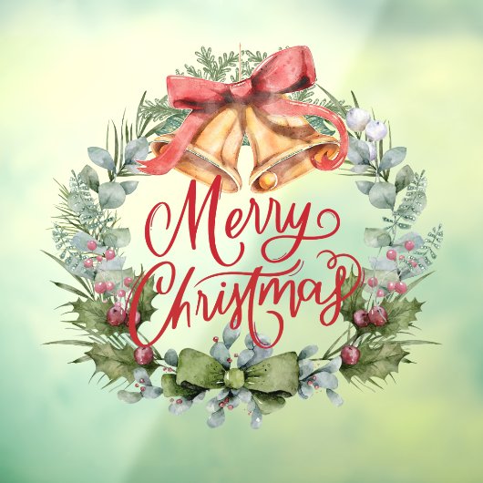 Merry Christmas Waterverf Flower Wreath Shop Raamsticker (Vel 3)