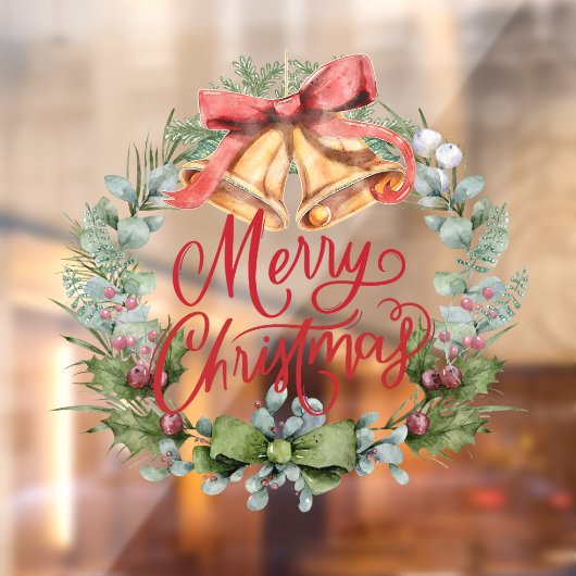 Merry Christmas Waterverf Flower Wreath Shop Raamsticker (Vel 2)