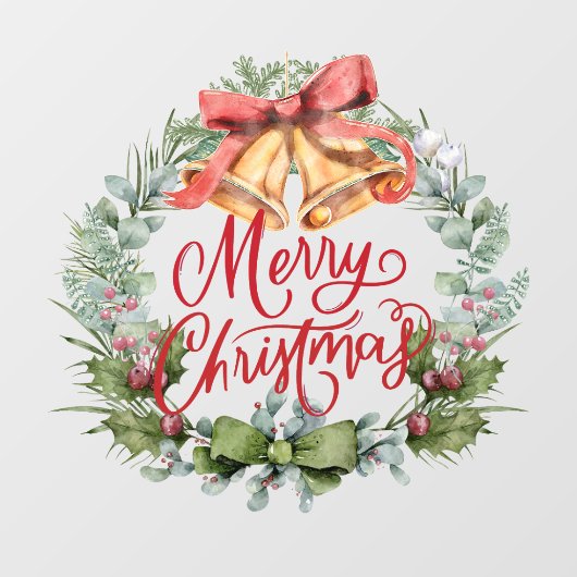 Merry Christmas Waterverf Flower Wreath Shop Raamsticker (Vel)