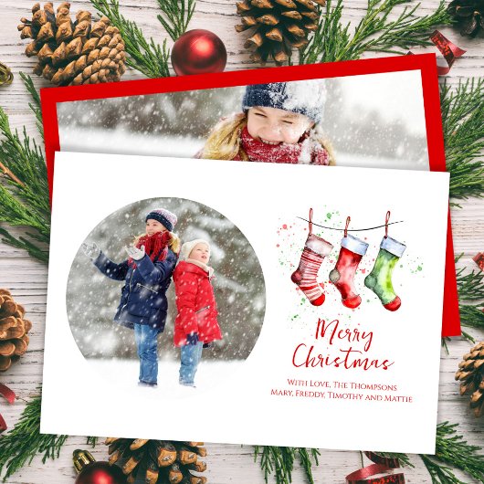 Merry Christmas Waterverf Kousen 2 Foto Feestdagenkaart