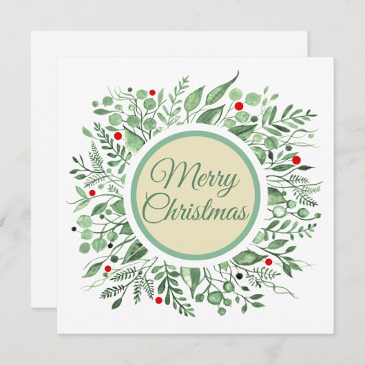 Merry Christmas Waterverf Krans 2.0 Feestdagenkaart (Voorkant / Achterkant)