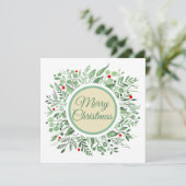 Merry Christmas Waterverf Krans 2.0 Feestdagenkaart (Staand voorkant)