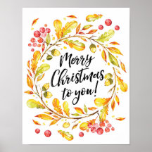 Merry Christmas waterverf krans poster print