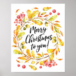 Merry Christmas waterverf krans poster print