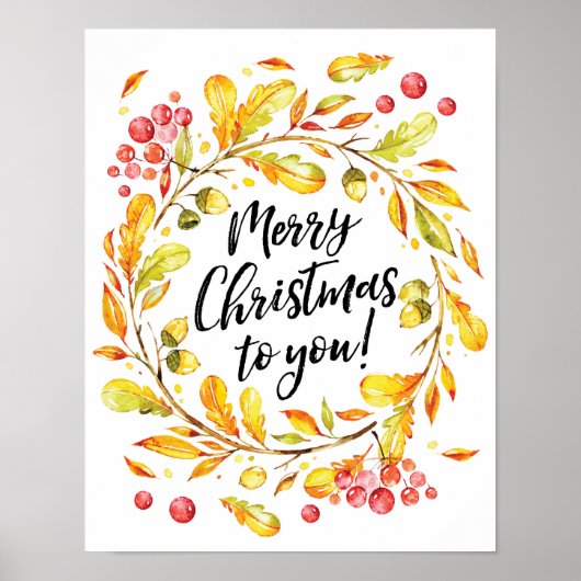 Merry Christmas waterverf krans poster print (Voorkant)