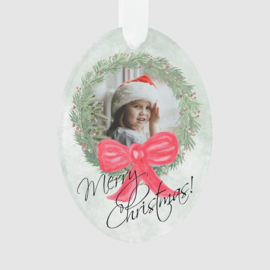 Merry Christmas Waterverf Pine Wreath Foto Lijst Ornament (voorkant)