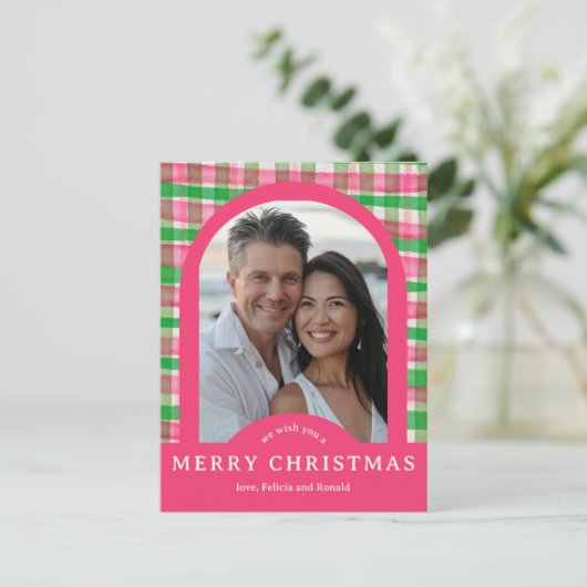 MERRY CHRISTMAS Waterverf Plaid CUSTOM Arch FOTO Briefkaart (Staand voorkant)