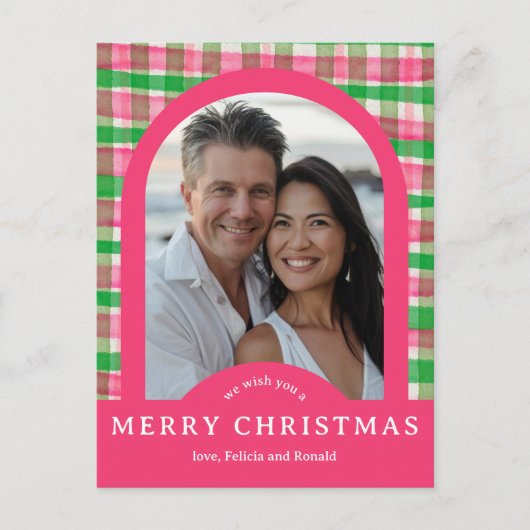 MERRY CHRISTMAS Waterverf Plaid CUSTOM Arch FOTO Briefkaart (Voorkant)