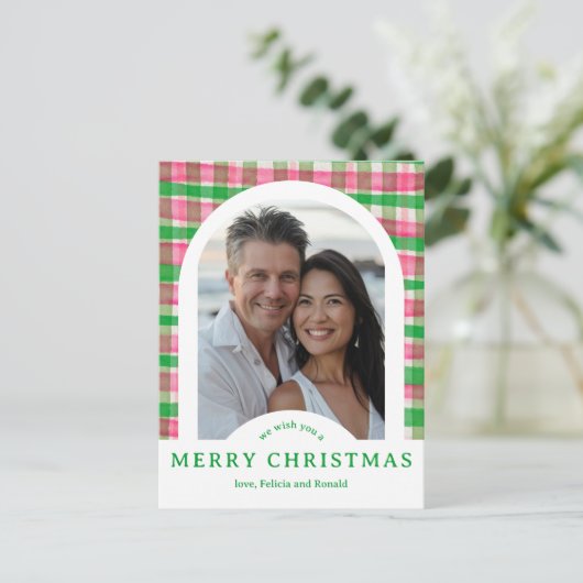 MERRY CHRISTMAS Waterverf Plaid CUSTOM Arch FOTO Briefkaart (Staand voorkant)