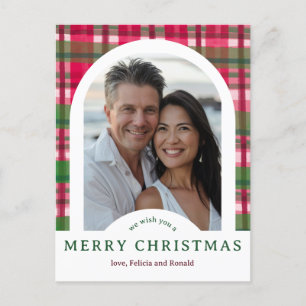 MERRY CHRISTMAS Waterverf Plaid CUSTOM Arch FOTO Briefkaart