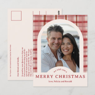 MERRY CHRISTMAS Waterverf Plaid CUSTOM Arch FOTO Briefkaart