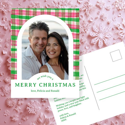 MERRY CHRISTMAS Waterverf Plaid CUSTOM Arch FOTO Briefkaart