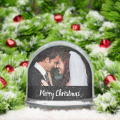 Merry Christmas Wedding Double Photo (black/white) Sneeuwbol (Kerstmis)