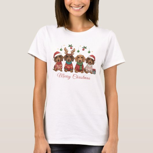 Merry Christmas Weiner Dachshund Holiday T-shirt (Voorkant)