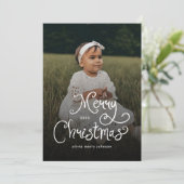 Merry Christmas Whimsical Script  Baby Photo  Feestdagenkaart (Staand voorkant)