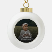 Merry Christmas Whimsical Script  Baby Photo  Keramische Bal Ornament (Voorkant)