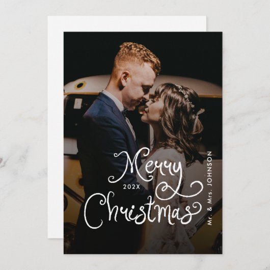 Merry Christmas Whimsical Script  Custom Photo  Feestdagenkaart (Voorkant / Achterkant)