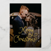 Merry Christmas Whimsical Script  Custom Photo  Folie Feestdagenkaart (Voorkant)