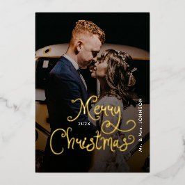 Merry Christmas Whimsical Script  Custom Photo  Folie Feestdagenkaart