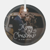 Merry Christmas Whimsical Script Custom Photo Glas Ornament (Voorkant)
