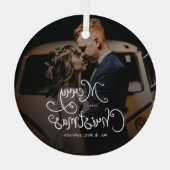 Merry Christmas Whimsical Script Custom Photo Glas Ornament (Achterkant)