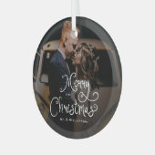 Merry Christmas Whimsical Script Custom Photo Glas Ornament (Voorkant links)